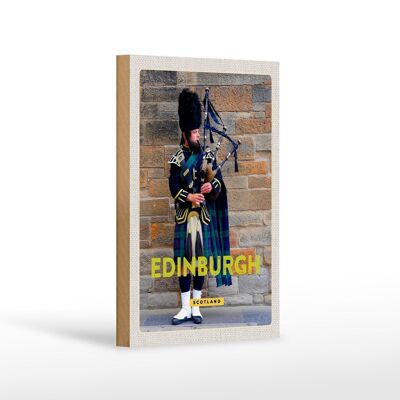 Cartel de Madera Viaje 12x18cm Edimburgo Escocia Gaita Hombre Decoración