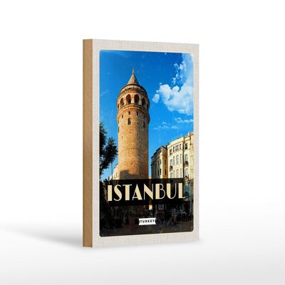 Targa in legno da viaggio 12x18 cm Decorazione retrò Istanbul Turchia Torre di Galata