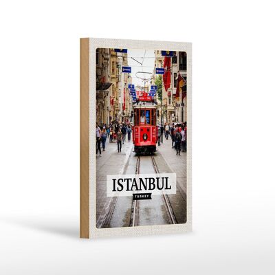 Cartello in legno da viaggio 12x18 cm Destinazione di viaggio in tram Istanbul Turchia