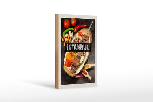 Holzschild Reise 12x18 cm Istanbul Turkey Kebab Fleisch Steak