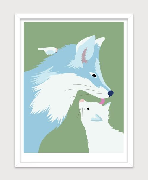 Affiche pour chambre d'enfant : Renards bleus. Artiste: Alice RICARD 30x40