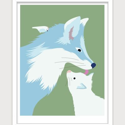 Poster for nursery: Blue foxes. Artist: Alice RICARD 30x40