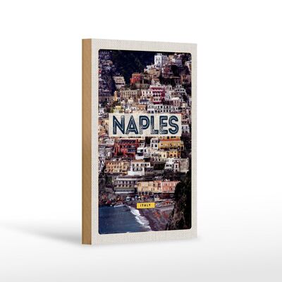 Cartel de madera viaje 12x18cm Nápoles Italia Nápoles guía de la ciudad Mar
