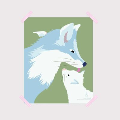 Poster for nursery: Blue foxes. Artist: Alice RICARD 20x25