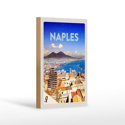 Panneau en bois voyage 12x18cm rétro Naples italie Naples Panorama mer, signe en fer blanc