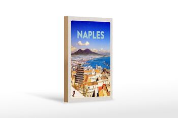 Panneau en bois voyage 12x18cm rétro Naples italie Naples Panorama mer, signe en fer blanc 1