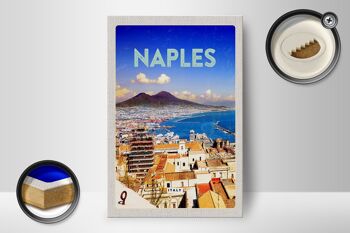 Panneau en bois voyage 12x18cm rétro Naples italie Naples Panorama mer, signe en fer blanc 2