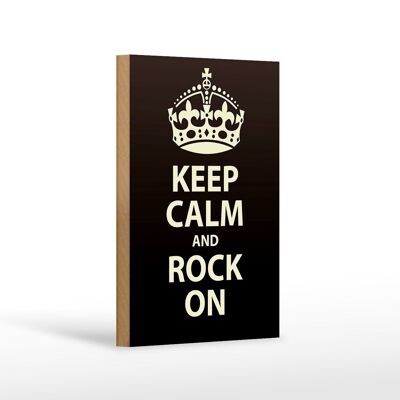 Cartello in legno con scritta "Keep Calm and rock" 12x18 cm come decorazione regalo