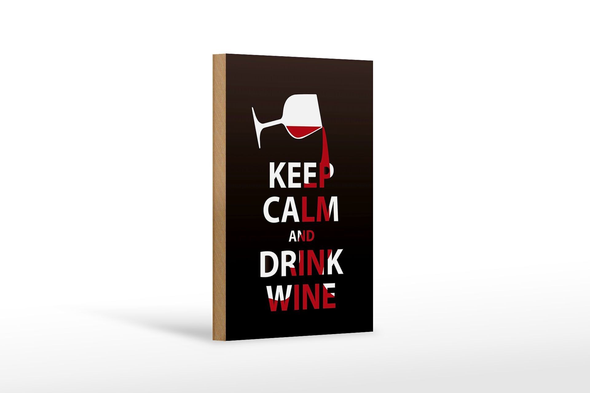 Cartello in legno con scritta 12x18 cm Mantieni la calma e bevi vino in regalo