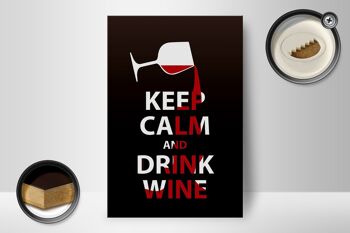 Panneau en bois disant 12x18 cm Keep Calm and Drink Wine Gift 2