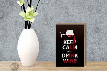 Panneau en bois disant 12x18 cm Keep Calm and Drink Wine Gift 3