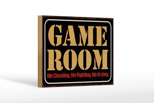 Holzschild Spruch 18x12 cm Game room no cheating no fighting