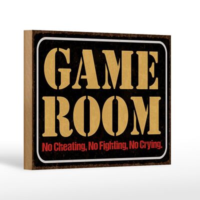 Wooden sign saying 18x12 cm Game room no cheating no fighting