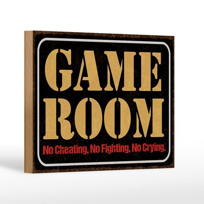 Holzschild Spruch 18x12 cm Game room no cheating no fighting