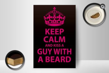 Panneau en bois disant 12x18 cm Keep Calm and kiss guy with a barbe 2