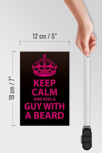 Panneau en bois disant 12x18 cm Keep Calm and kiss guy with a barbe 4