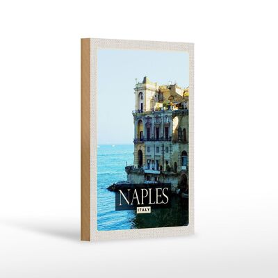 Cartel de madera viaje 12x18 cm Nápoles Italia Nápoles Panorama Mar