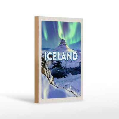 Cartel de madera viaje 12x18 cm regalo Islandia Iselstaat Aurora Boreal