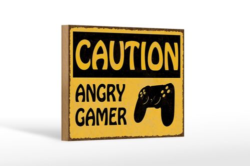 Holzschild Spruch 18x12cm caution angry gamer Vorsicht wütender