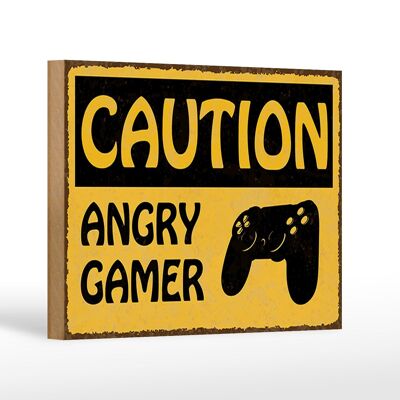 Wooden sign saying 18x12cm caution angry gamer caution angry