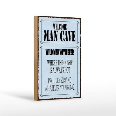 Cartello in legno con scritta "Welcome man Cave Wild Men" 12x18 cm con birra