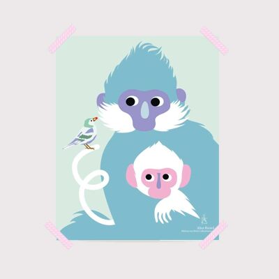 Poster per la scuola materna: Scimmie blu. Artista: Alice RICARD 20x25
