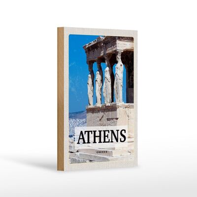 Wooden sign travel 12x18cm retro Athens Greece gift decoration