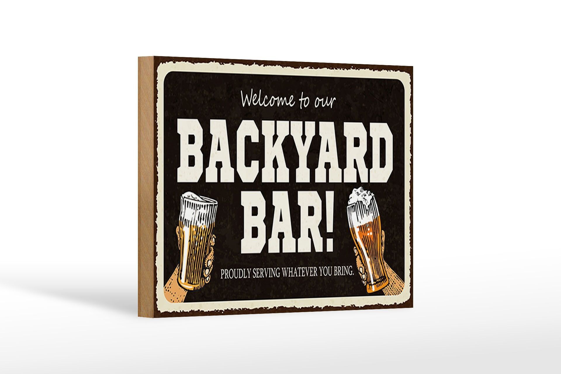 Cartello in legno 18x12 cm con scritto benvenuto nel nostro bar in giardino