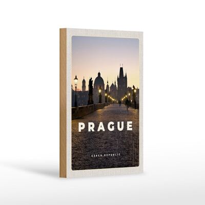 Cartel de madera viaje 12x18 cm Praga República Checa atardecer
