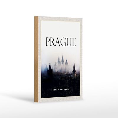 Cartel de madera Viaje 12x18 cm Retro Praga Niebla Resumen Regalo