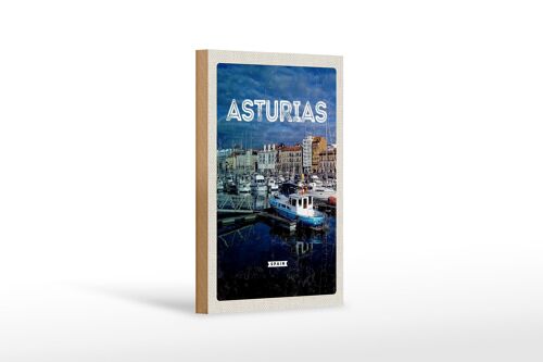 Holzschild Reise 12x18 cm Asturias Spanien Yachthafen Dekoration