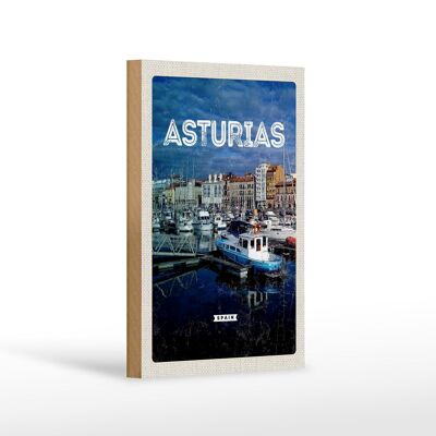 Wooden sign travel 12x18 cm Asturias Spain marina decoration