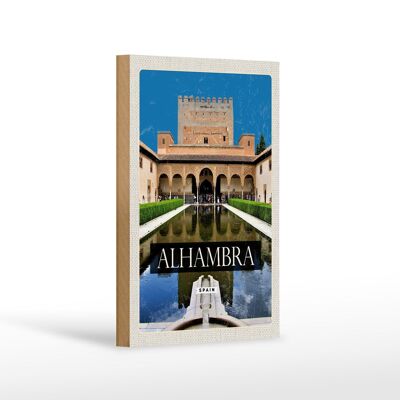 Panneau en bois voyage 12x18 cm rétro Alhambra Espagne cadeau