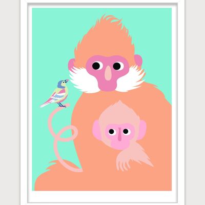Poster per la scuola materna: scimmie arancioni. Artista: Alice RICARD 30x40