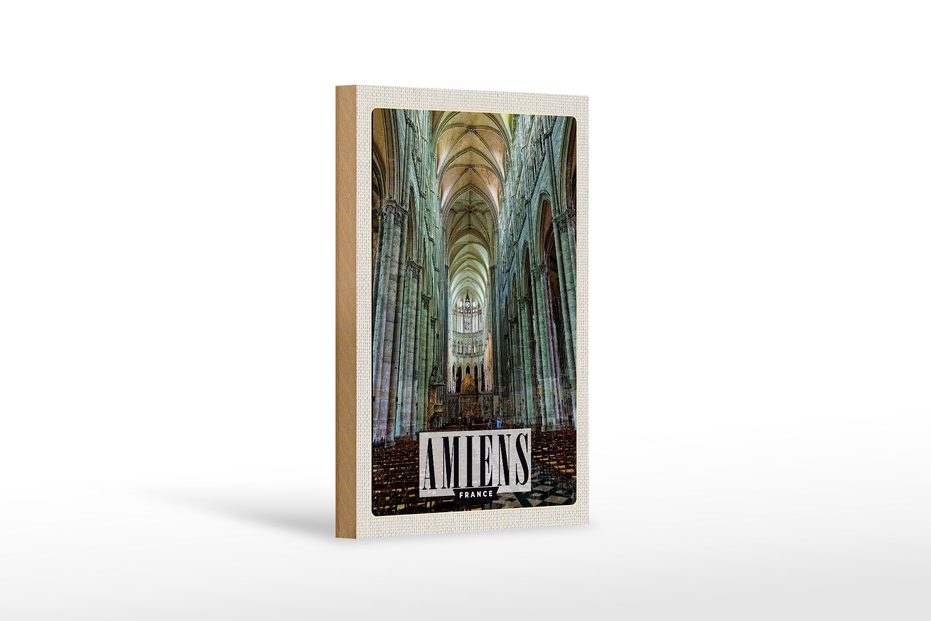 Holzschild Reise 12x18 cm Amiens France Kathedrale Geschenk