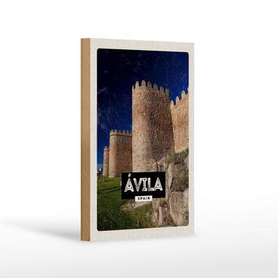Holzschild Reise 12x18 cm Avila Spain Mittelalter Turm Geschenk
