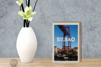 Panneau en bois voyage 12x18 cm rétro Bilbao espagne port ville montagnes 3