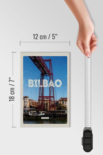 Panneau en bois voyage 12x18 cm rétro Bilbao espagne port ville montagnes 4