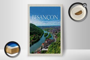 Panneau en bois voyage 12x18 cm Rétro Besançon France vue panoramique 2