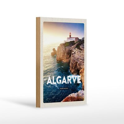 Holzschild Reise 12x18 cm Algarve Portugal Klippen Meer Urlaub