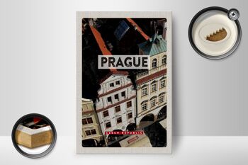 Panneau en bois voyage 12x18 cm décoration vieille ville de Prague République tchèque 2