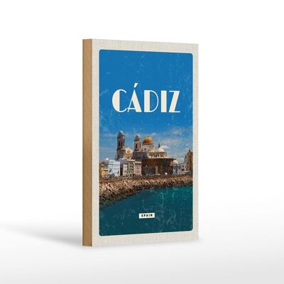 Cartel de madera de viaje, 12x18cm, Retro, Cádiz, España, casco antiguo, vacaciones en el mar