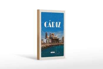 Panneau en bois voyage 12x18cm rétro Cadix Espagne vieille ville vacances à la mer 1