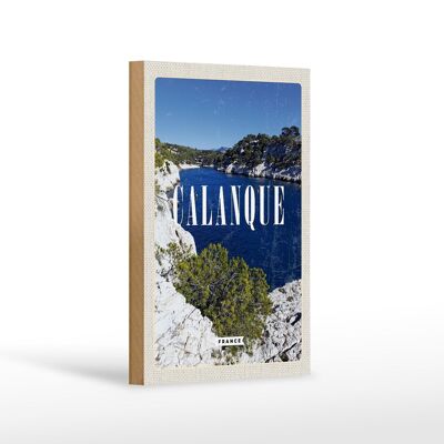 Cartel de madera Viaje 12x18cm Retro Calanque Francia Mar Montañas Naturaleza