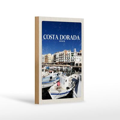 Cartel de madera viaje 12x18 cm Retro Abrigos Dorada España vacaciones en el mar