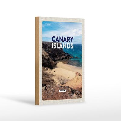 Holzschild Reise 12x18 cm Canary Islands Bucht Klippen Meer Sand