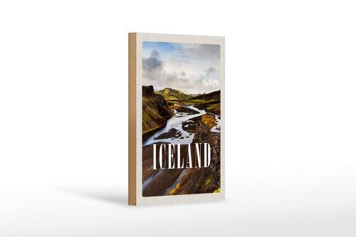 Holzschild Reise 12x18 cm Iceland Berge Vulkaninsel Geschenk