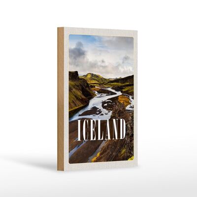 Holzschild Reise 12x18 cm Iceland Berge Vulkaninsel Geschenk