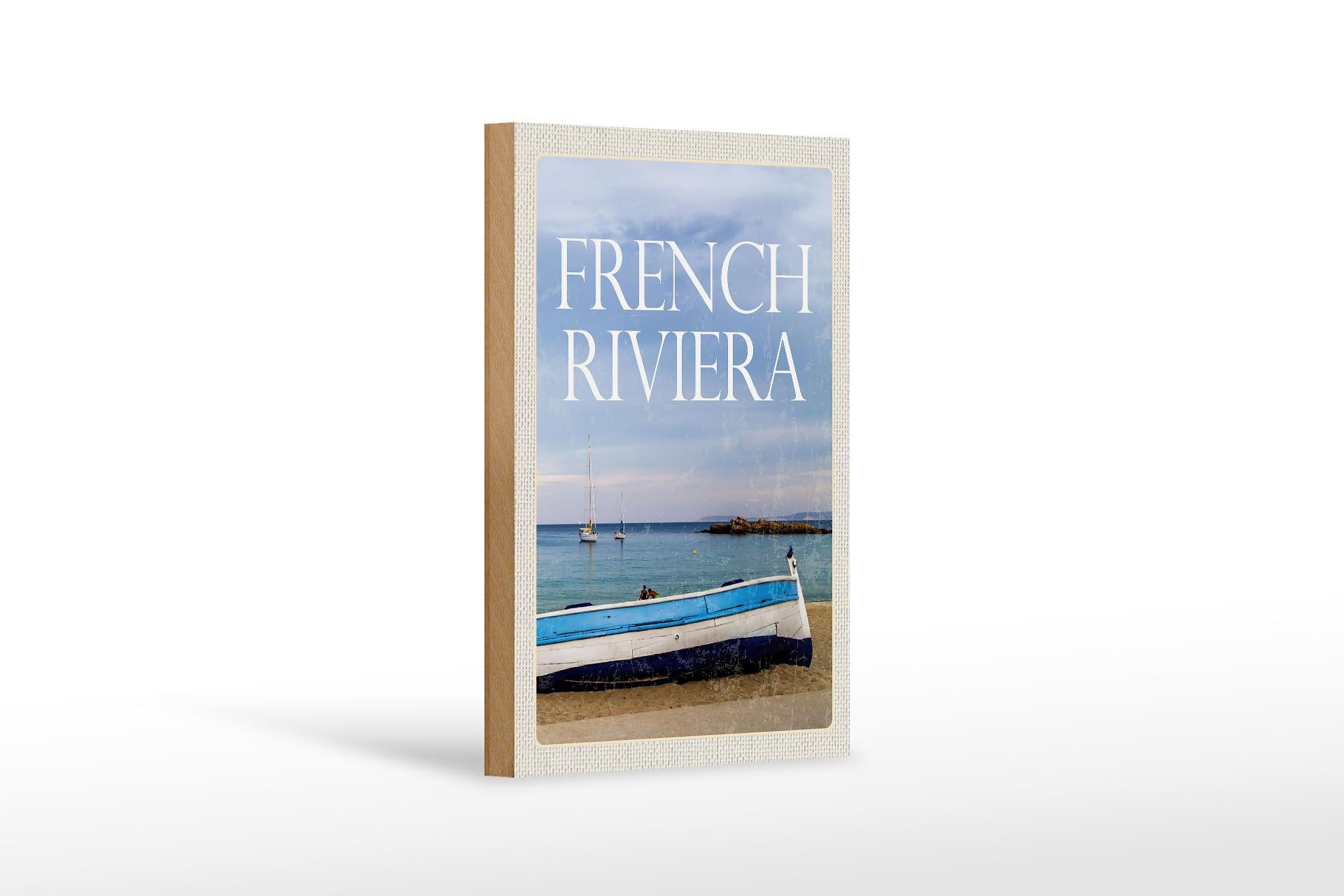 Wooden sign travel 12x18 cm retro french riviera sea boat holiday