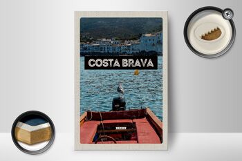 Panneau en bois Voyage 12x18 cm Rétro Costa Brava Espagne Vacances à la mer 2